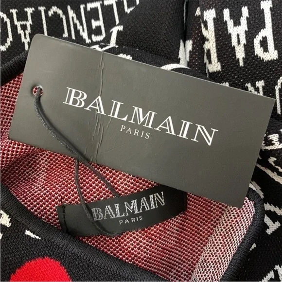 BALMAIN Black Bonjour Paris Turtleneck Long Sleeve Knit Dress. M. NWT. $2750! - Picture 2 of 10